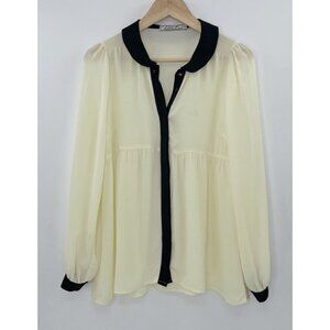 Chloe K Women’s Ivory Sheet Black Collared Blouse Size M Preppy Gothic‎ Feminine